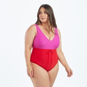 Summersalt Women's Red Pink Colorblock The Tie-waist Backflip Padded One Piece